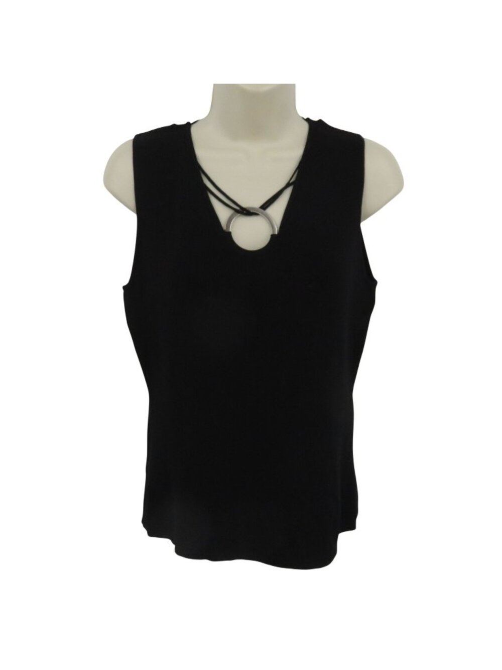 K Studio Women Small Black V Neck Metal Medallion Strappy Tank Top 1990s Grunge